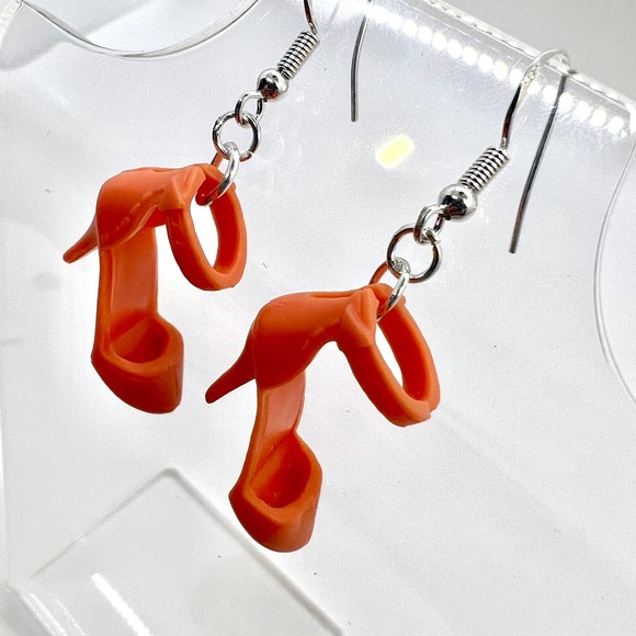 Orange Barbie Shoe Earrings - Coral Orange High Heel Pumps - Novelty Earrings - Picture 5 of 10
